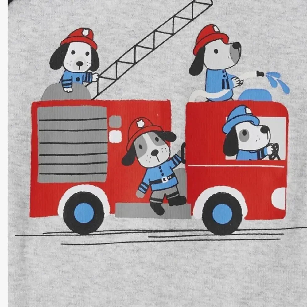 The Children's Place Fire Dogs 2 Pc Pajamas Fireman Snug Fit 0-3 Month Cotton